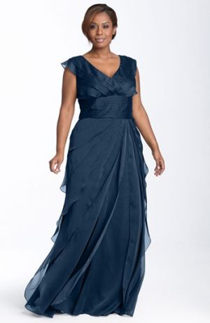 Adrianna Papell Iridescent Chiffon Petal Gown Plus Size evening dresses - Navy.jpg